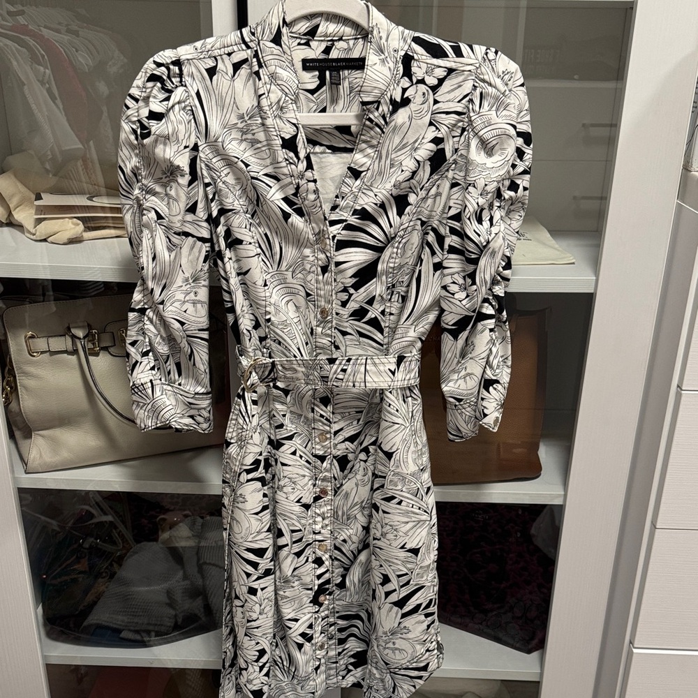 White House Black Market Monochrome Leaf Print Dress